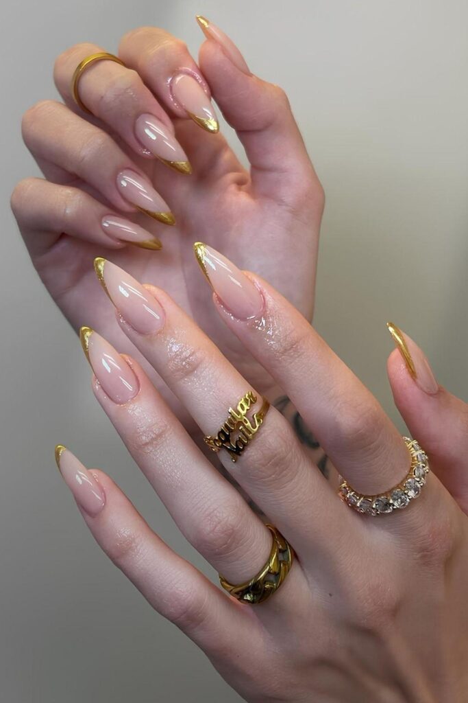 Gold side French nails