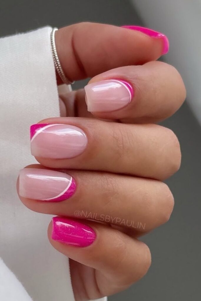 Hot pink reversed French nails
