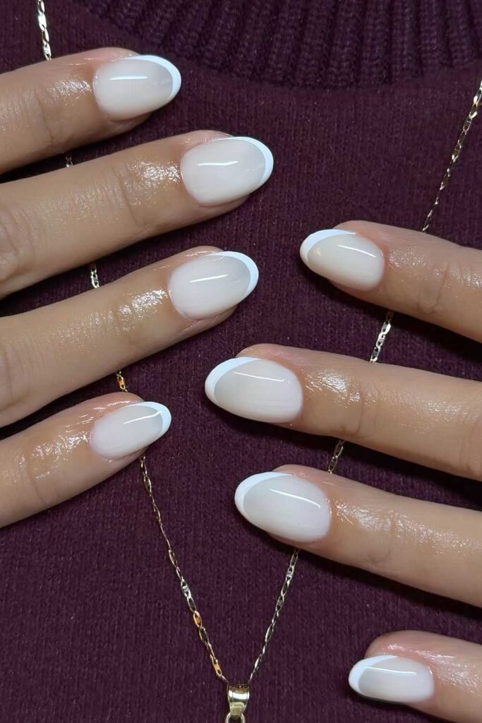 Milky white French nails