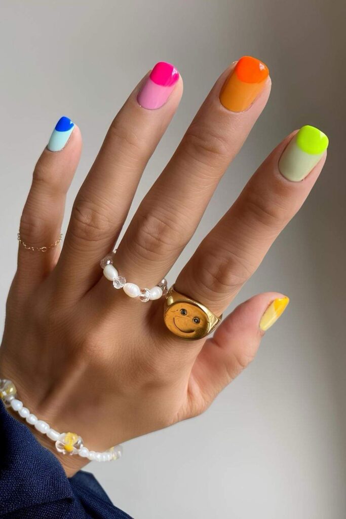 Neon colorful nails with rounded tips