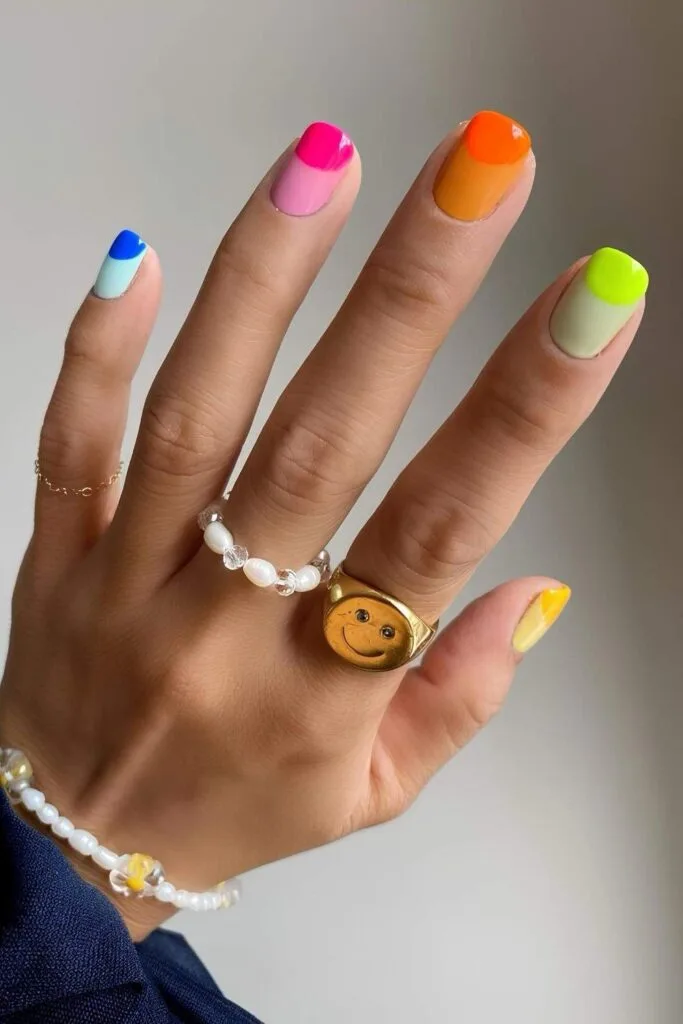 Neon colorful nails with rounded tips
