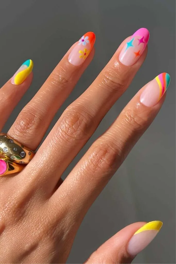 Neon mismatched nails