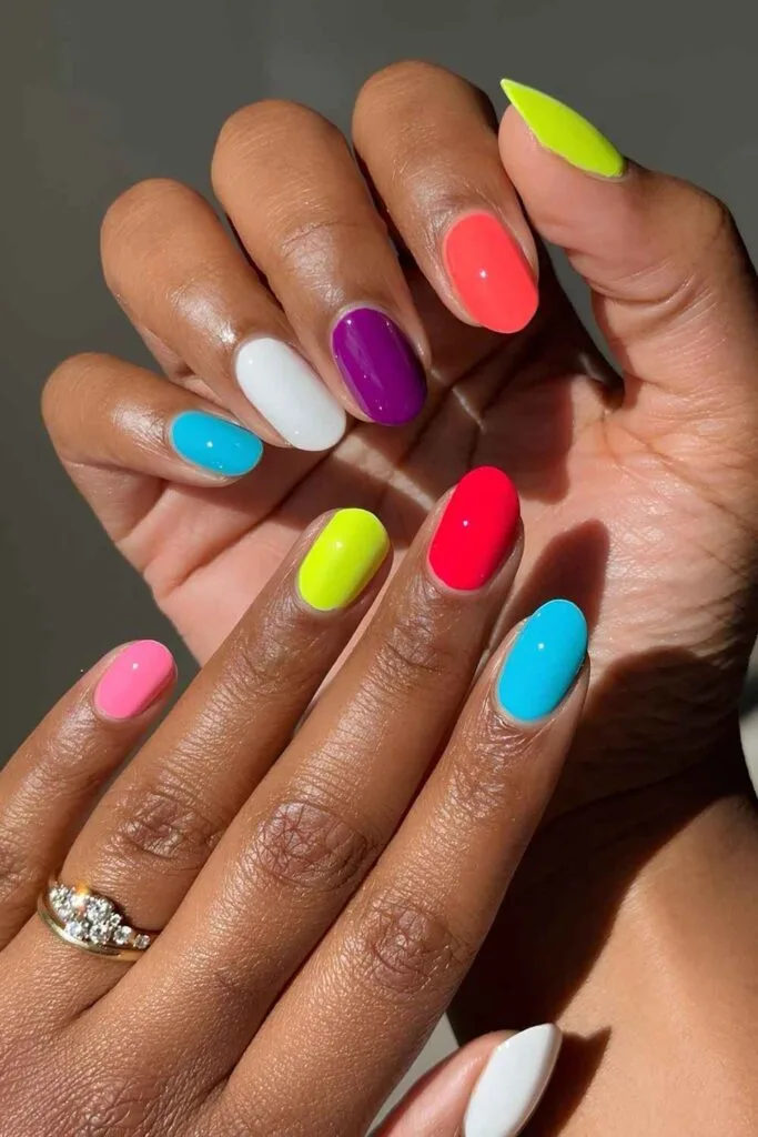 Neon skittle nails