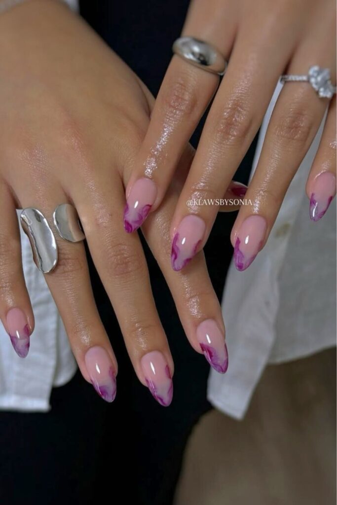 Purple marble French nails