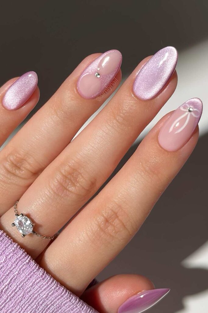 Purple velvet nails with bow
