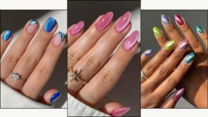 A collage of summer velvet nails