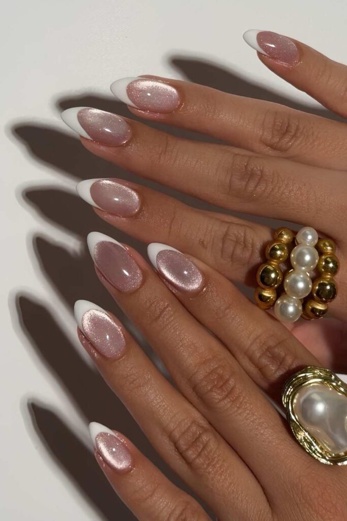 White French nails with neutral velvet base