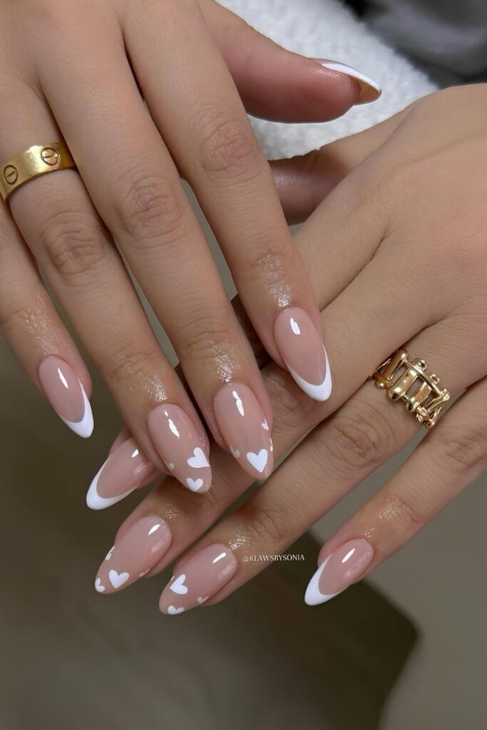 White heart French nails