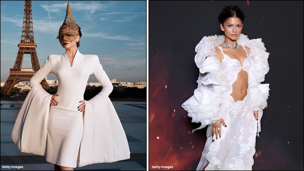 A collage of Zendaya's The Odyssey outfits