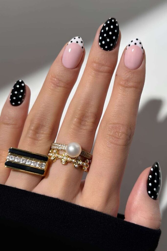 Black and white polka dot nails