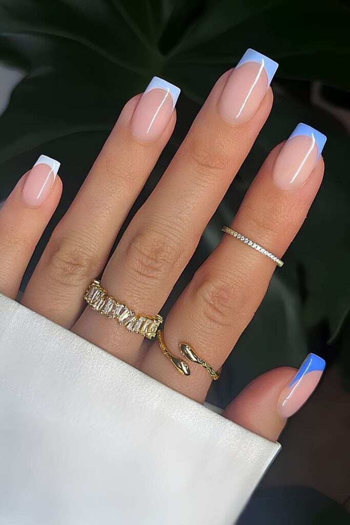 Blue gradient French nails