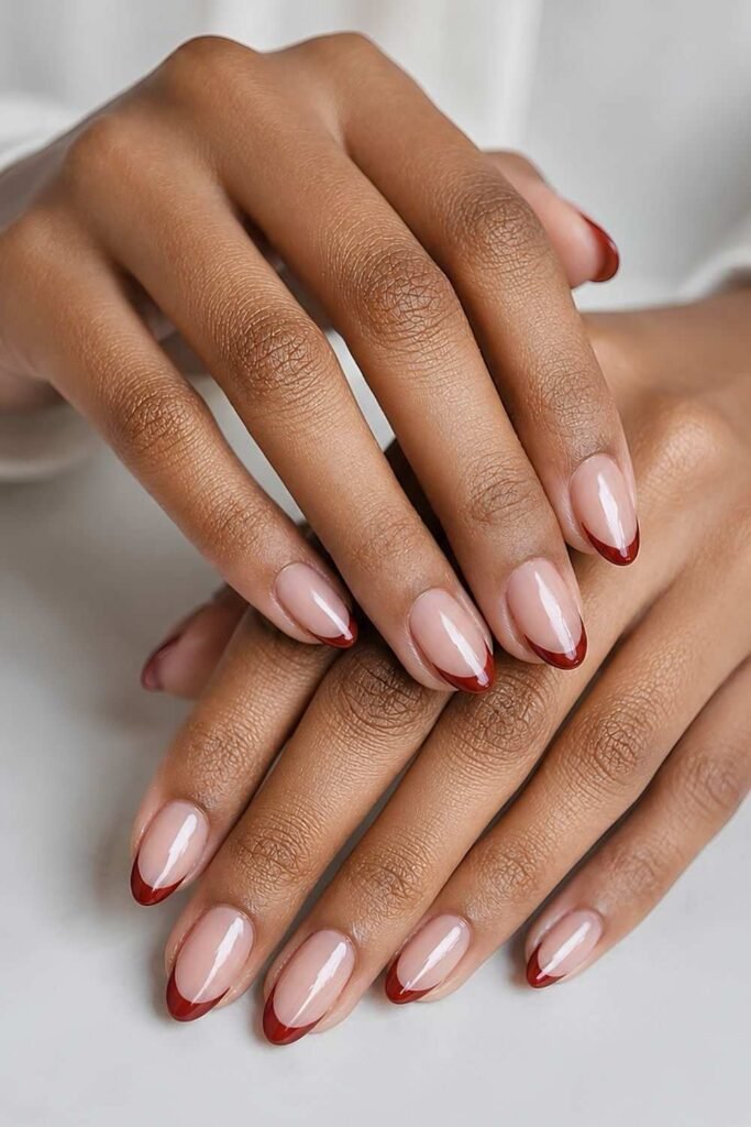 Brick red French nails