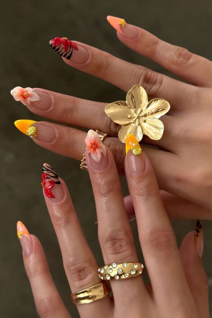 Colorful French nails in mismatched design