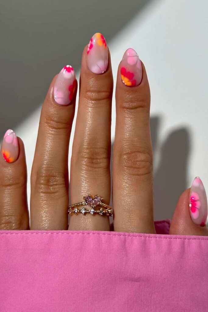 Colorful blooming gel floral nails