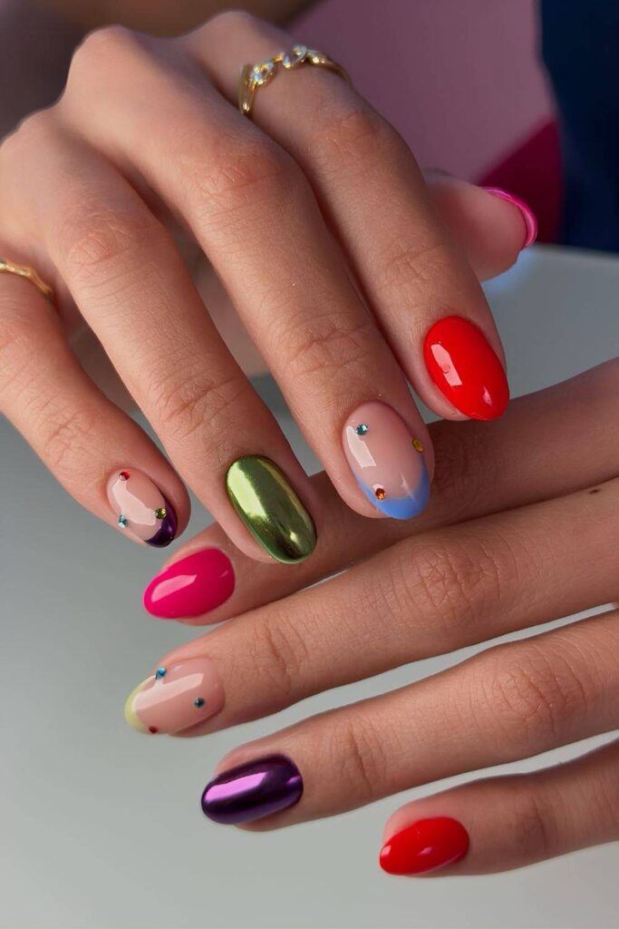 Colorful mismatched mani