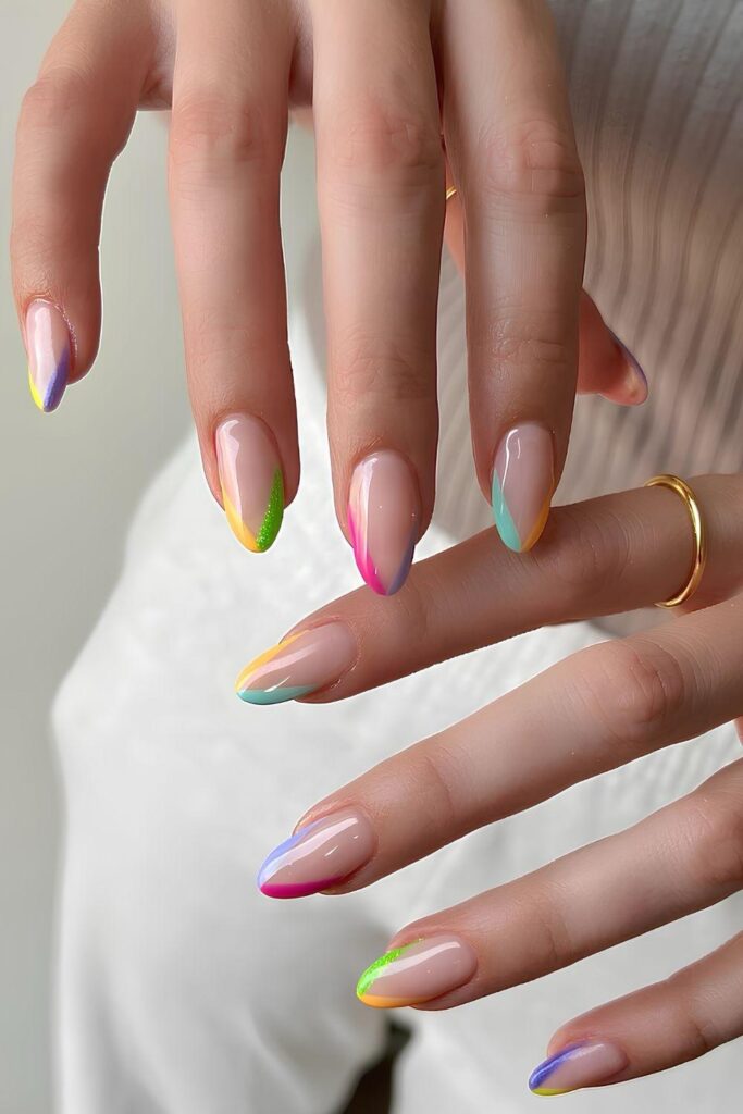 Colorful pointed French nails