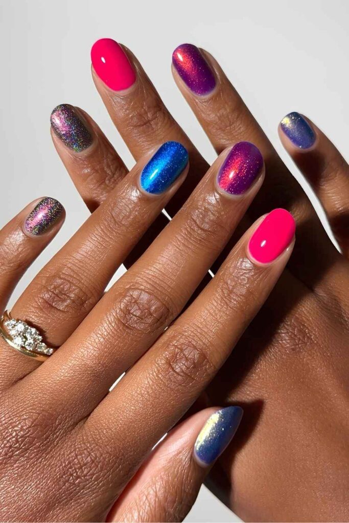 Colorful shimmery nails