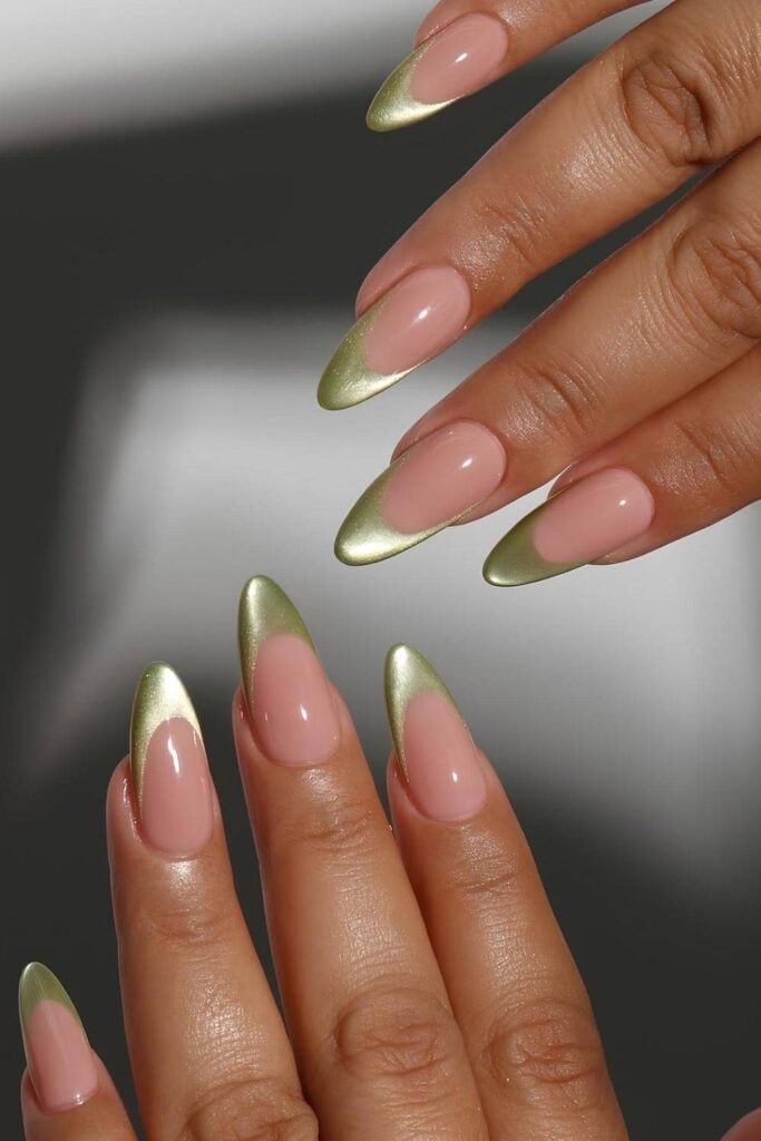 Light green cat-eye French nails