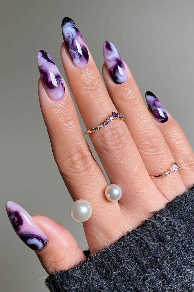 Purple marble nails