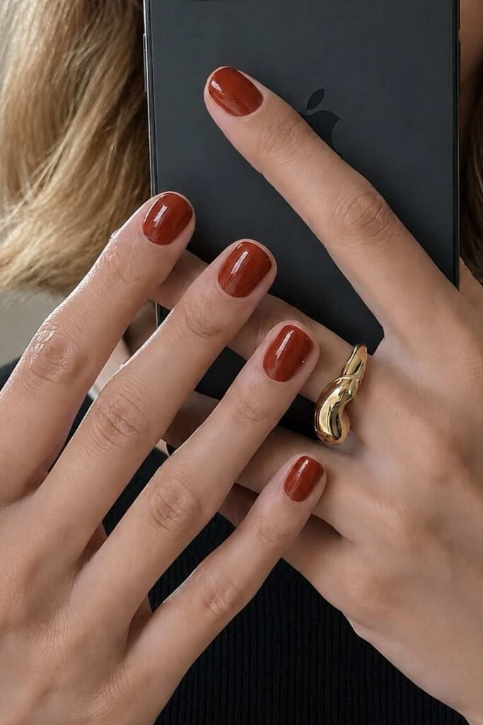 Short brick red nails