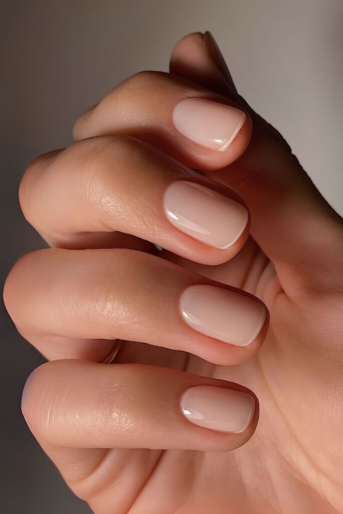 Short milky white nails with micro French tips