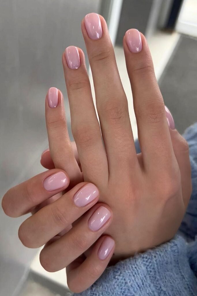 Short sheer pink nails