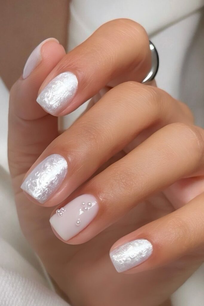 White nails with pearl effect