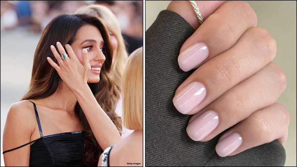 A collage of Amal Clooney's silk nails