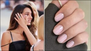 A collage of Amal Clooney's silk nails