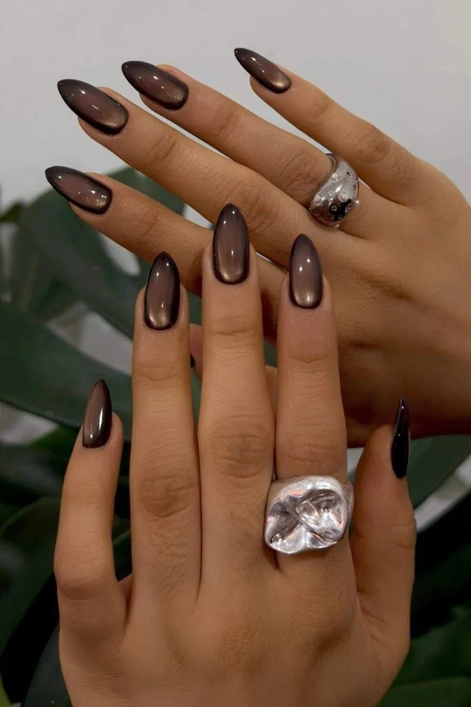 Black and brown cat-eye nails