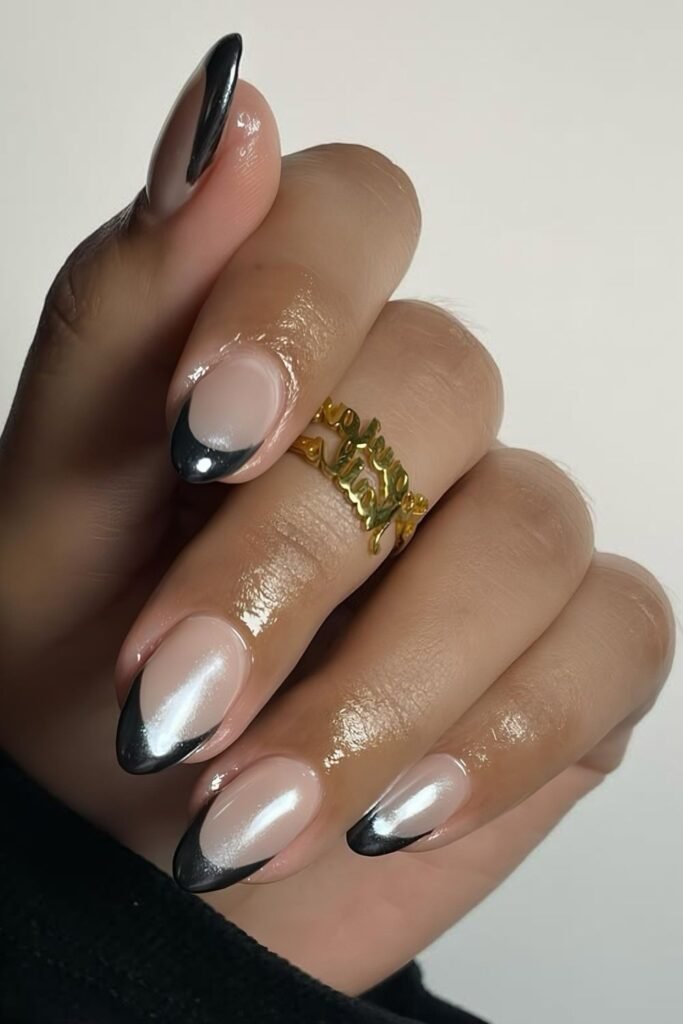 Black chrome French nails