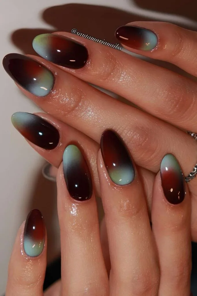 Brown and blue ombre nails