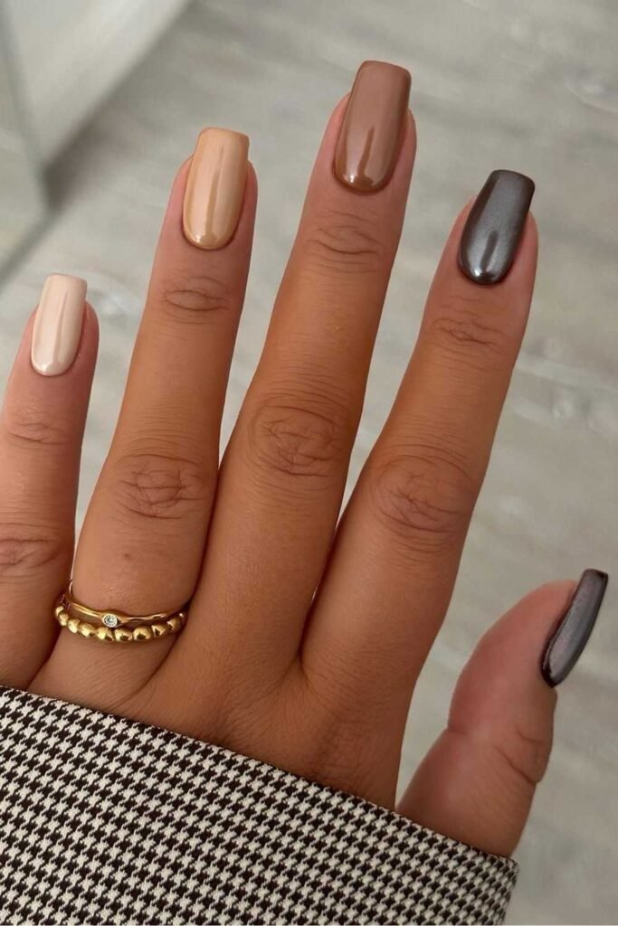 Brown chrome gradient nails