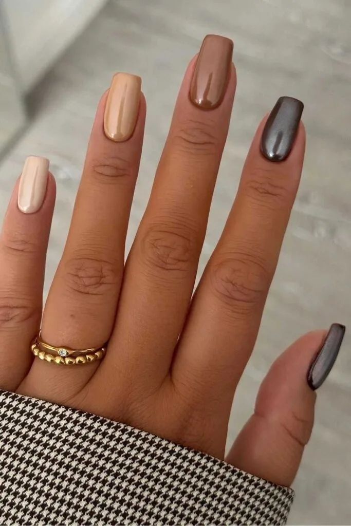 Brown chrome gradient nails