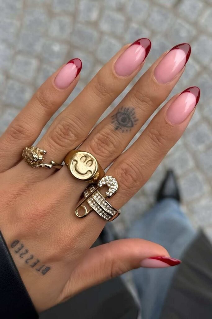 Burgundy French mani
