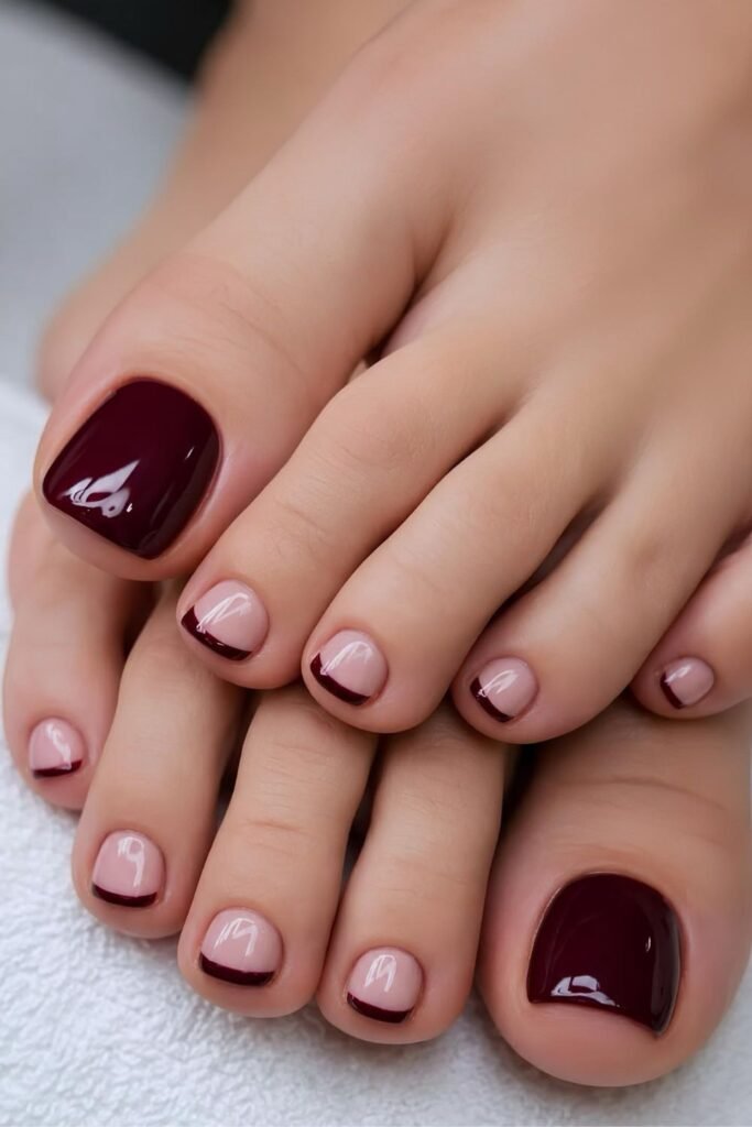 Burgundy French pedicure
