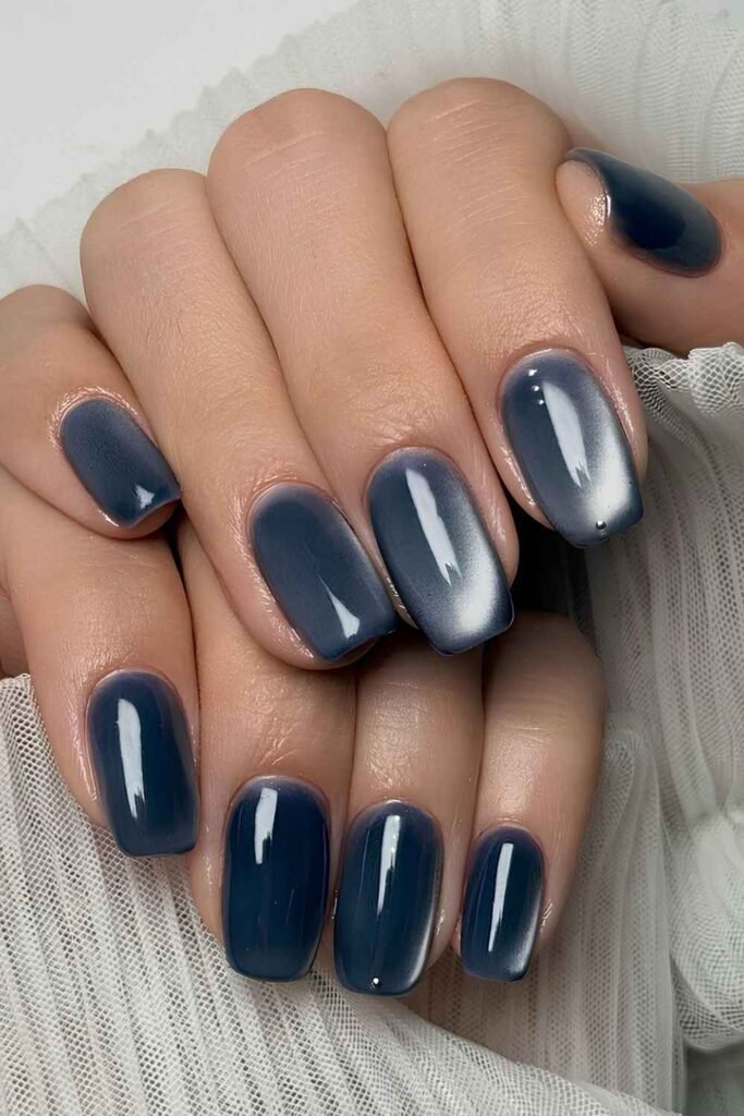 Dark blue glass nails