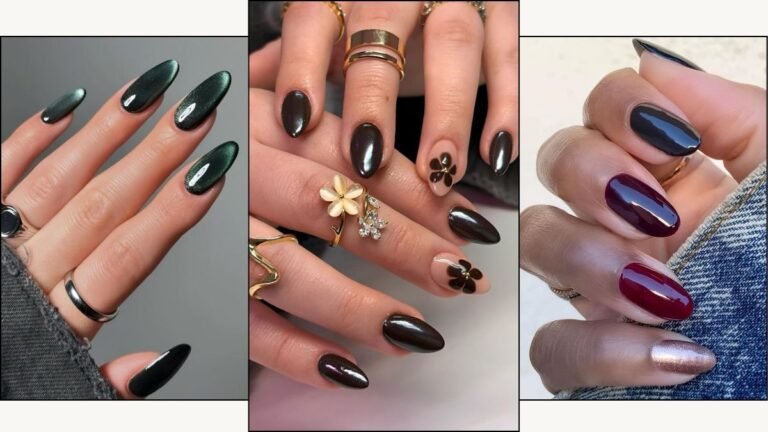 A collage of dark fall nail designs