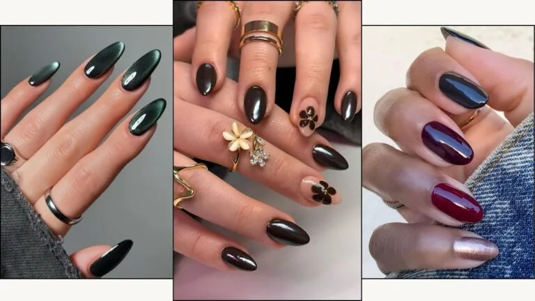 A collage of dark fall nail designs