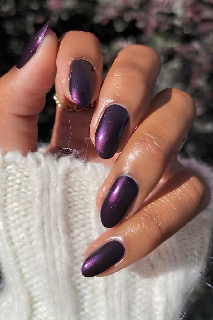 Dark purple chrome mani