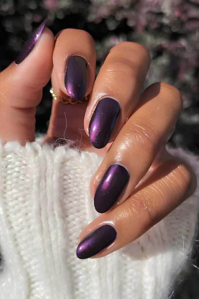 Dark purple chrome mani