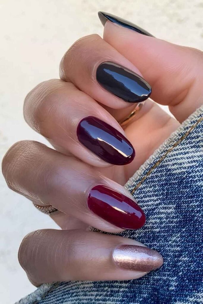 Dark skittle nails in fall colors