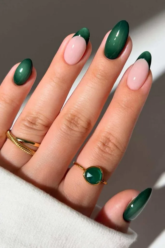 Emerald green French and solid mix nails