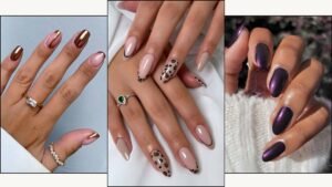 A collage of Fall nail designs