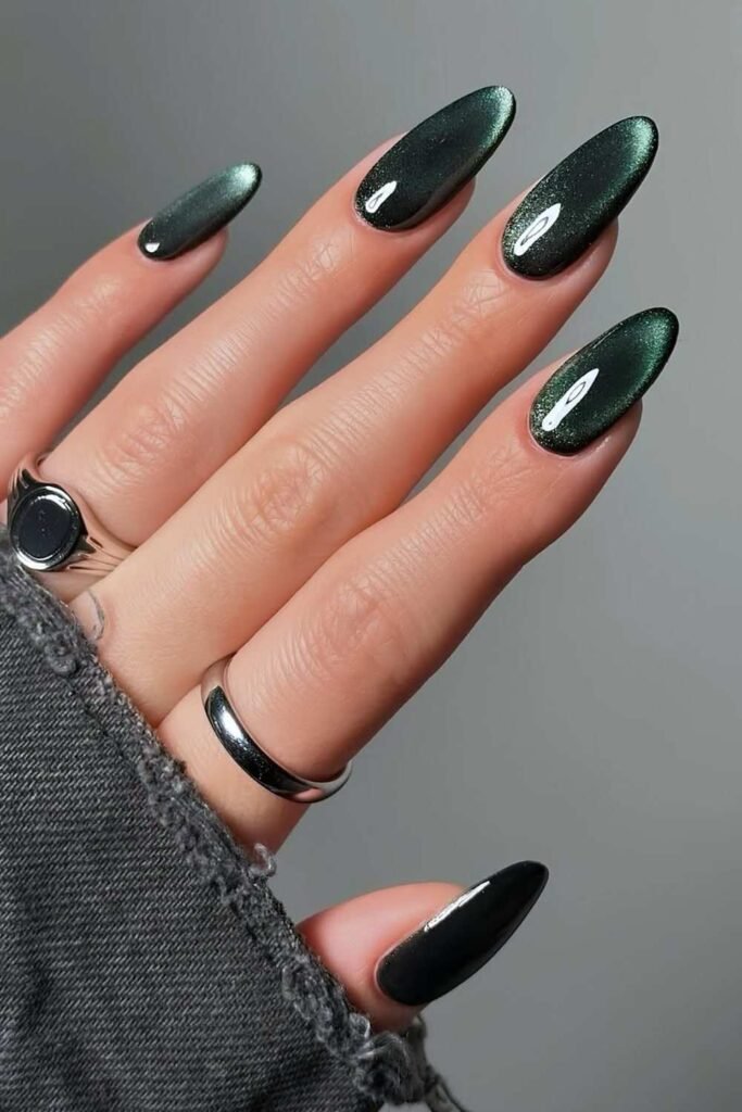 Green cat-eye effect nails