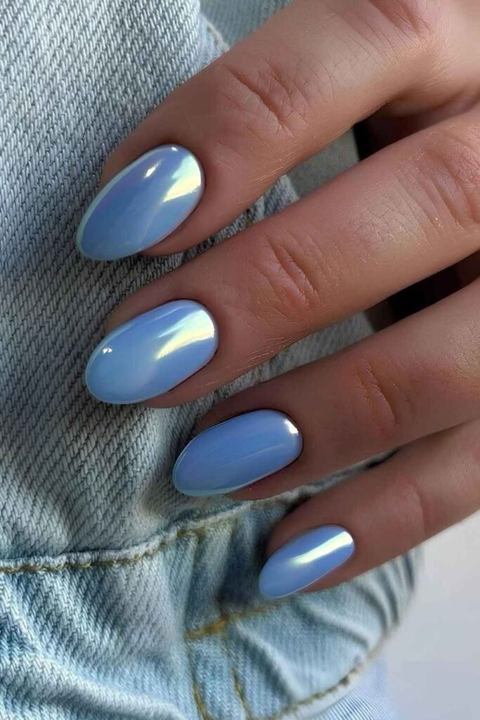 Light blue chrome nails