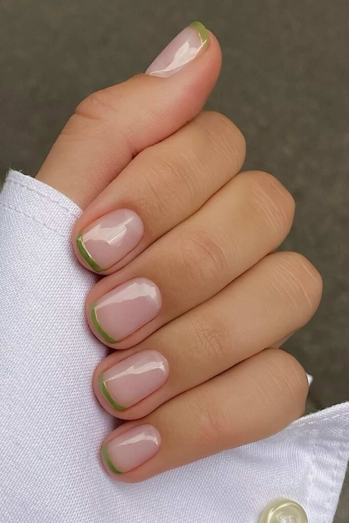 Metallic green French nails