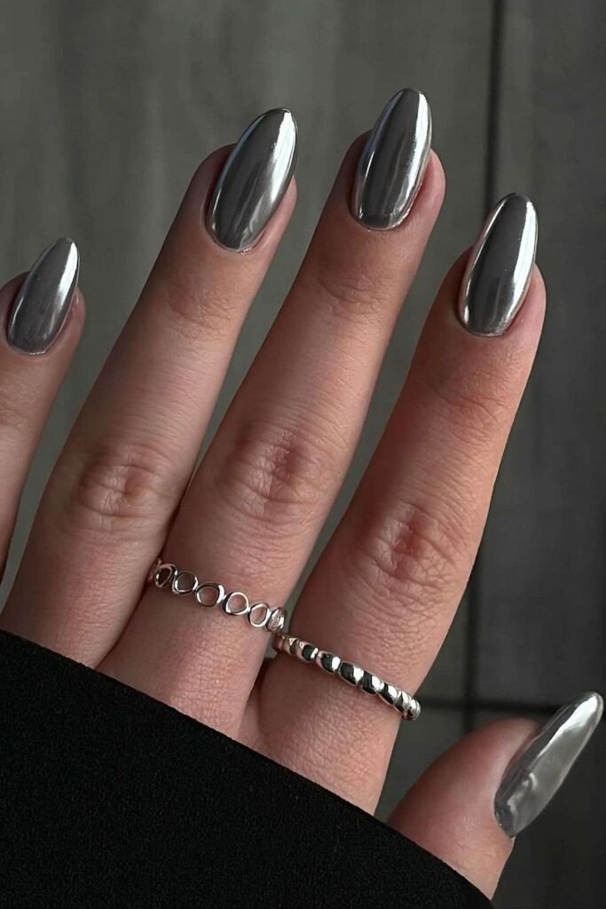 Metallic silver nails
