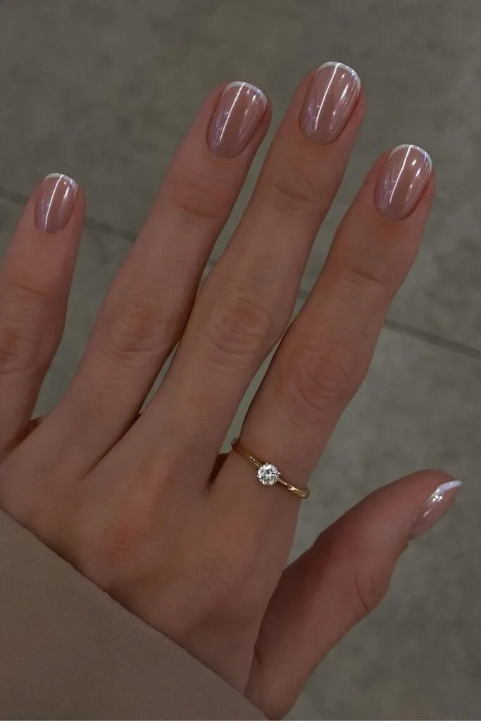 Micro French nails with glazed finish