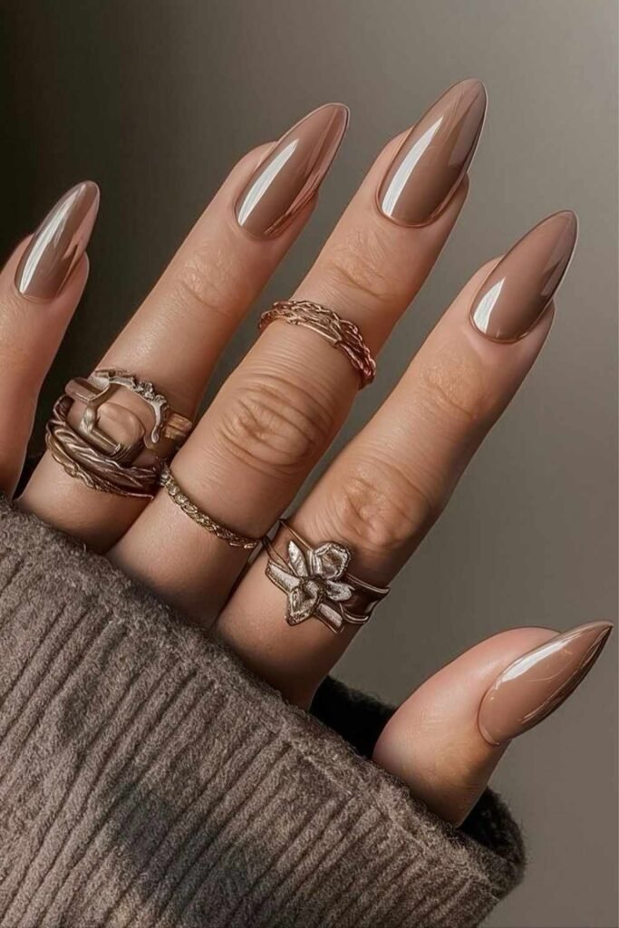 Mocha mousse chrome mani